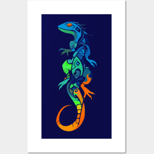 Colorful lizard with tribal motif Posters and Art